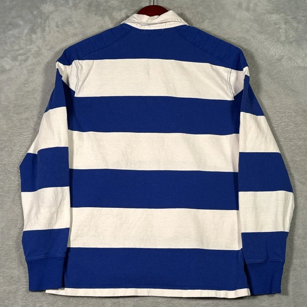 Polo Ralph Lauren Rugby Polo Shirt Mens Medium Blue White Long Sleeve Striped - Picture 9 of 10